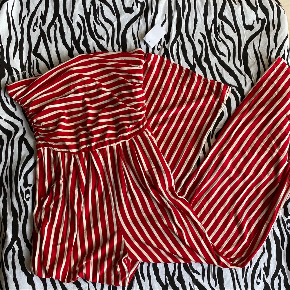 NWT red and white striped strapless jumpsuit